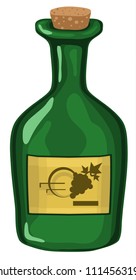 Wine alcoholic drink bottle, vector cartoon color illustration design element vertical, over white, isolated