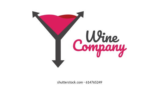 Wine arrow glass logo design template. Brand, icon, badge or label for winery, Vineyard or company. Creative Concept vector. 