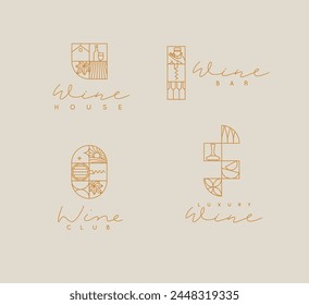 Vino art deco etiquetas de marca con dibujo de letras en estilo lineal sobre fondo beige