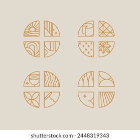 Wine art deco chevrons drawing in linear style on beige background