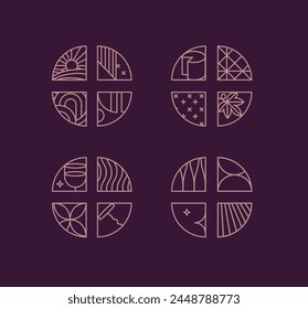 Wine art deco chevrons drawing in linear style on violet background