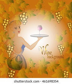 Wine background with a bunch of grapes and blonde. EPS10 vector illustration