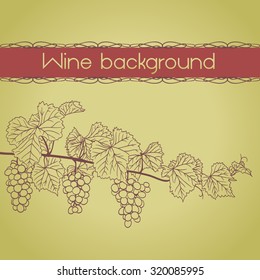 wine background with grapevine outline with grapes