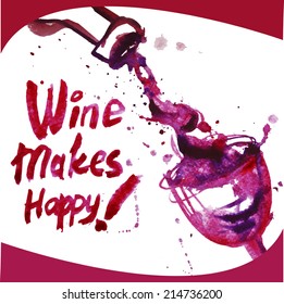 Wine background. Hand drawn illustration. Watercolor. Splash blob design
