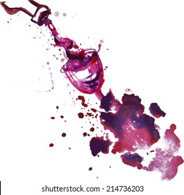 Wine background. Hand drawn illustration. Watercolor. Splash blob design