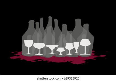 Wine background vector.Bottle of alcohol illustration. Design for wine.Glasses to alcohol.Alcohol vector background. Template for drink card.