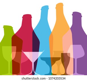Wine background vector.Bottle of alcohol illustration.Design for wine.Glasses to alcohol.Alcohol vector background.Template for drink card. 