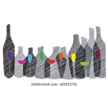 Wine background vector.Bottle of alcohol illustration.Design for wine.Glasses to alcohol.Alcohol vector background.Template for drink card.