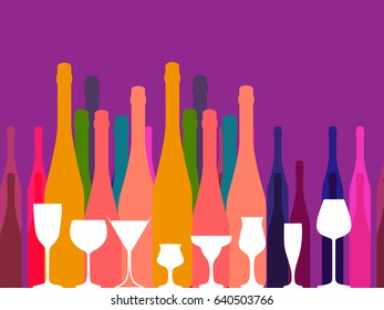 Wine background vector.Bottle of alcohol illustration.Design for wine.Glasses to alcohol.Alcohol vector background.Template for drink card. 