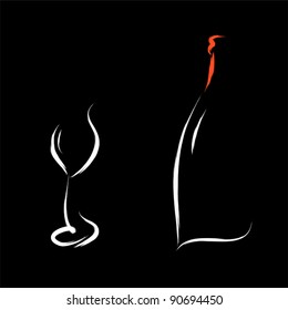 wine bar in black background sketch