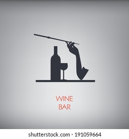 Wine bar concept illustration with silhouettes in vintage style of the 50s or 60s. Eps10 vector illustration.