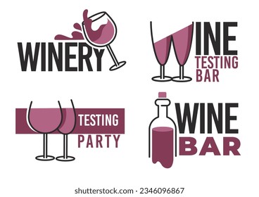 Wine bar and degustation, isolated tasting party, winery appreciation. Farm made products, organic and natural ingredients for cooking or consuming. Tasty drinks beverages. Vector in flat style