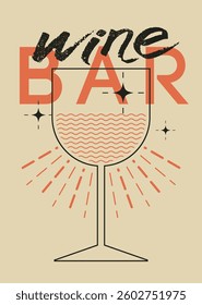 Wine Bar graphic linear geometric style poster design. Retro vector illustration.