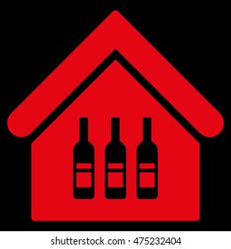 Wine Bar icon. Vector style is flat iconic symbol, red color, black background.