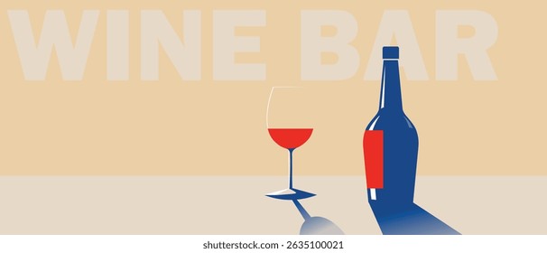 Bar de vinho, cartaz de cozinha, garrafa de vinho de design plano, vidro. Festa de bebida, bebida, vinho tinto, feriado, merlot, cabernet, chardonnay