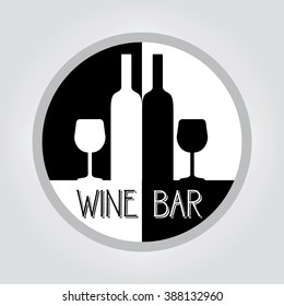 Wine bar logo. Black and white vector illustration.