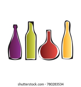 Wine bar logo, colorful wine bottles 