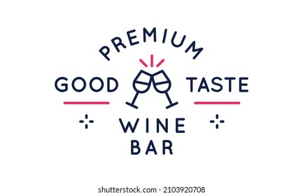 Wine Bar Logo, Icon. Clinking Wine Glasses Designed For Vineyards, Wineries, Wine Shops And Stores. Vector Illustration