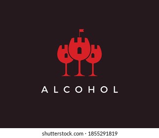 Wine bar logo template. Red and white wine glasses