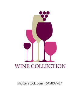 Wine bar logo template. Red and white wine glasses.