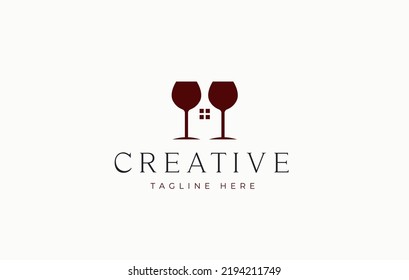 Logo der Weinbar. Zwei Weingläser, die einem Haus ähneln