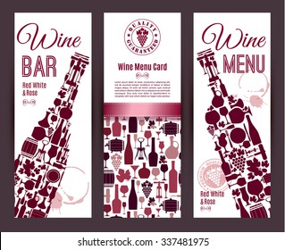 Wine bar menu card....Banners set vector illustration.