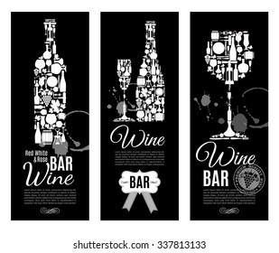 Wine bar menu card....Banners set vector illustration.
