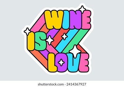 Wine bar Stickers Pack. Colorful fun stickers for wine brand, alcohol shop, bar, pub, cafe, restaurant. Design cartoon wine stickers, pins, bar patches, badges white background. Vector Illustration