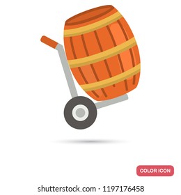 Wine barell at wheelbarrow color flat icon
