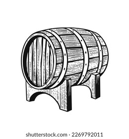 Wine barrel black color engraving style sketch vector illustration isolated