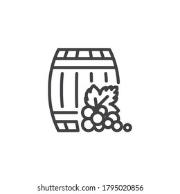Wine barrel and bunch of grape line icon. linear style sign for mobile concept and web design. Wooden barrel with grapes outline vector icon. Winery symbol, logo illustration. Vector graphics