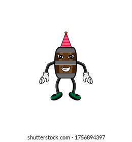 wine barrel character with birthday hat vector design illustration