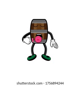 wine barrel character with candy vector design illustration