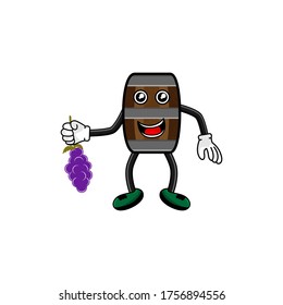 wine barrel character with grape fruit vector design illustration