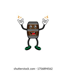 wine barrel character with hand expression vector design illustration