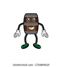 wine barrel character with hand expression vector design illustration