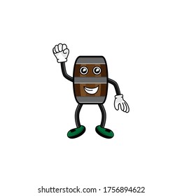 wine barrel character with hand expression vector design illustration