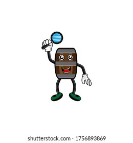 wine barrel character with magnifying glass vector design illustration