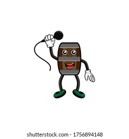 wine barrel character with microphone vector design illustration