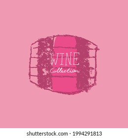 Doodle de barrique de vin. Modèle de panneau de l'entreprise. Illustration crayon dessinée à la main pour la boutique de vins et le symbole de magasin à texture crayon. Emblème pour le vignoble, insigne vins biodynamiques, festival de raisin, logo de bar.