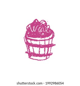 Wine barrel drawing. Winery sign template. Hand drawn pencil illustration for Wine shop and store symbol with crayon texture. Emblem for vineyard, insignia biodynamic wines, grape festival, bar logo.