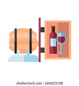 wine barrel drink with label hanging vector illustration design