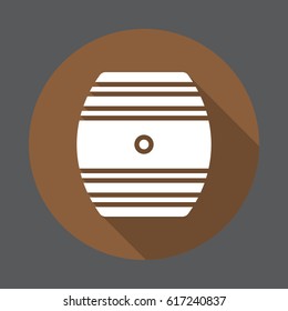Wine barrel flat icon. Round colorful button, circular vector sign with long shadow effect. Flat style design