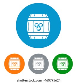 Wine barrel flat icons set in colorful circles. Vector illustration