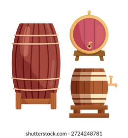 Barril de vinho. Clipart de vetor plano, ilustração com plano de fundo isolado.