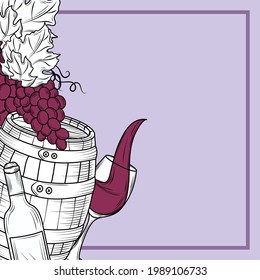 wine barrel grape bottle and cup