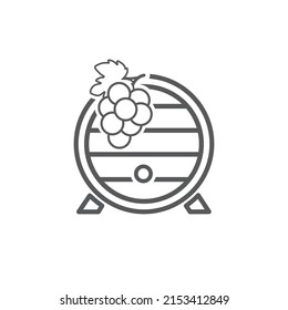 Barril de vino e ícono de uva. Ilustración vectorial plana