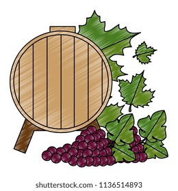 wine barrel with grapes cluster