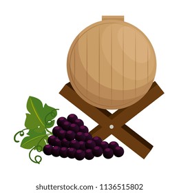 wine barrel with grapes cluster