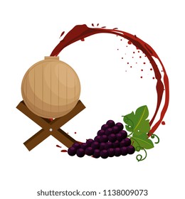 wine barrel with grapes cluster